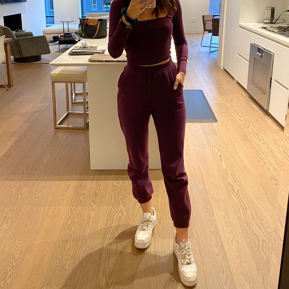 zara purple shirt & sweatpants set <3